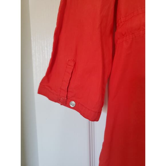 BB Dakota Lightweight Orange-Red Cotton Belted Pockets Jacket Dress, Size Large - Picture 12 of 15